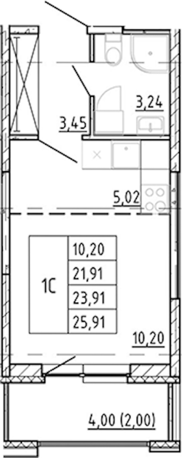 Квартира студия 21.91 м², 10/12 эт., ЖК «Полис Новоселье»